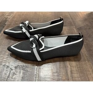 Women's Tahari Florentia Black White Woven Flat Loafer  Size 7.5 NWOB